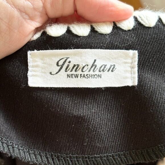 JINCHAN Corduroy Dress Black Long sleeve Button front Crochet lace trim SZ 8 - Picture 8 of 10